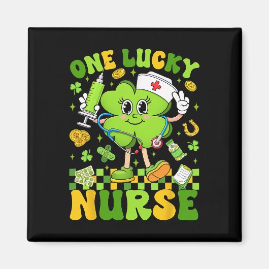 Aimant Une infirmière chanceuse Saint-Patrick Shamrock Ir (Devant)
