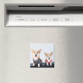 Aimant Une Paire De Corgis Assis Sur Un Banc (In Situ (Lave-vaisselle))