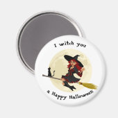 Aimant Une sorcière d'halloween conviviale sur le balai e (Recto/Verso)