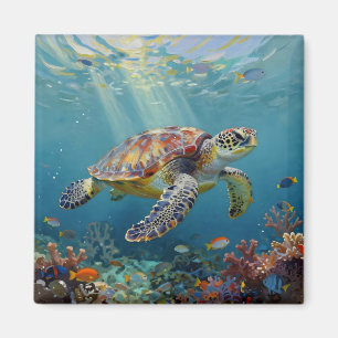 Aimant Une Tortue de Mer et Rayons de Soleil dans l'Océan