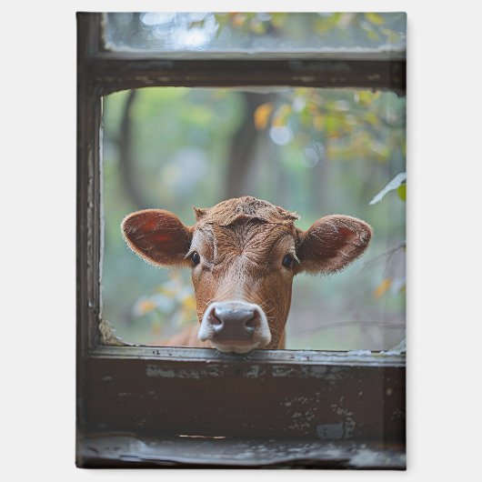 Aimant Une vache curieuse qui regarde à travers une fenêt (Recto)