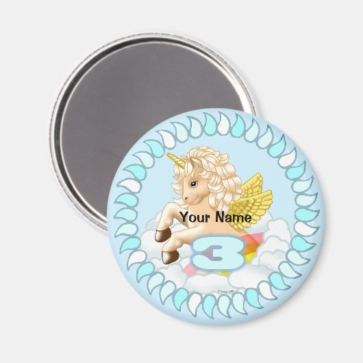 Aimant Unicorn de 3 ans (Recto/Verso)