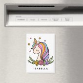 Aimant Unicorn mignon Whimsical Girl Nom personnalisé (In Situ (Lave-vaisselle))
