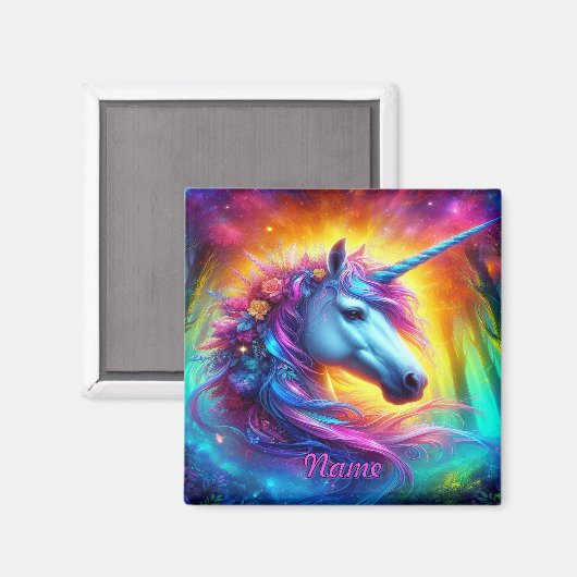 Aimant Unicorn Portrait dans la forêt enchantée (Recto/Verso)