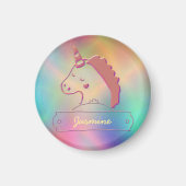 Aimant Unicorne 3D Holographique Nom personnalisé (Devant)