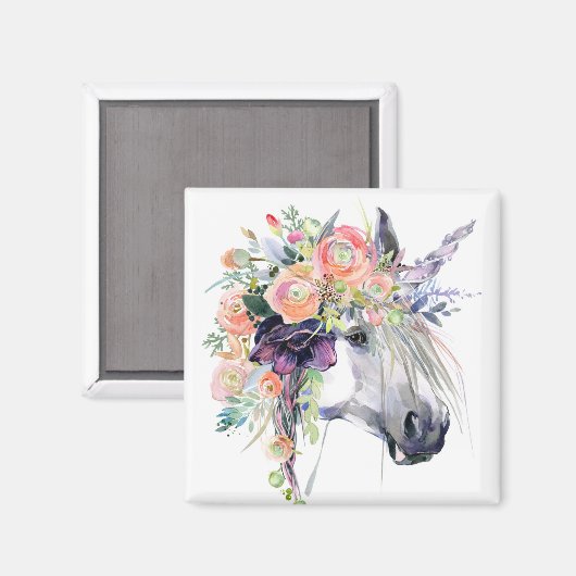 Aimant Unicorne en fleurs (Recto/Verso)