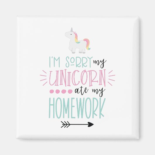 Aimant Unicorne Mange Mes devoirs (Devant)