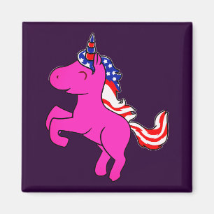 Aimant Unicorne Yarrow Pink Patriotic USA Drapeau Mane Ar