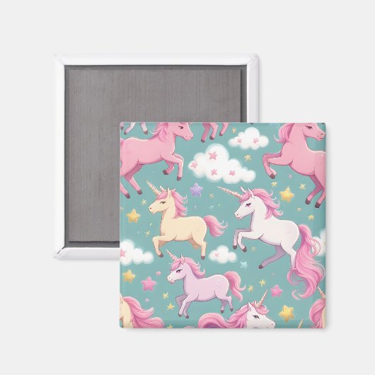 Aimant Unicornes avec nuages et étoiles motif (Recto/Verso)