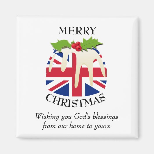 Aimant Union Jack patriotique de pouding de Noël (Devant)