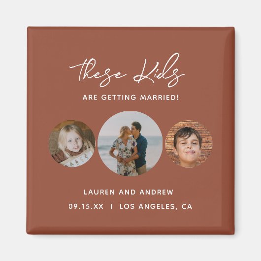 Aimant Unique Boho Terracotta Photo Wedding Enregistrer L (Devant)