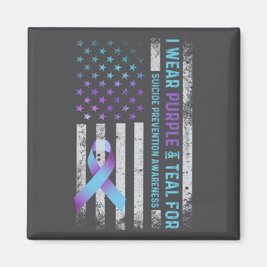 Aimant Us Flag I Wear Purple And Teal Suicide Prevention  (Devant)