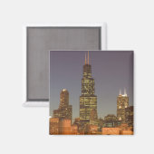 Aimant USA, Illinois, Chicago : City Skyline / Soirée (Recto/Verso)