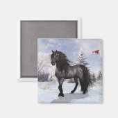Aimant Vacances d'hiver 2024 Cheval friésien (Recto/Verso)