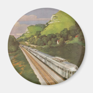 Aimant Vacances en train vintage, Locomotive dans le pays