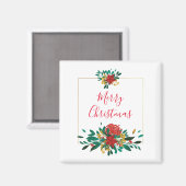 Aimant Vacances florales de Noël Rouge Vert & Or (Recto/Verso)