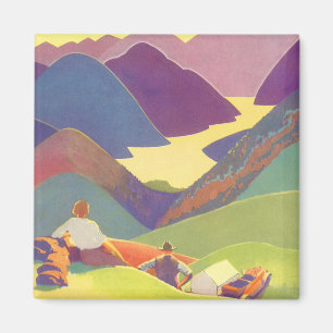 Aimant Vacances vintages en famille, Pique-nique dans les