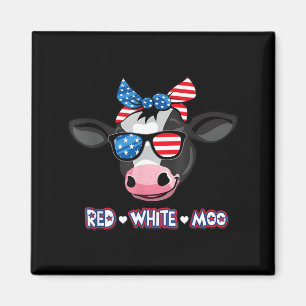 Aimant Vache à Moo Rouge Blanc Patriotique Ferme Animal U