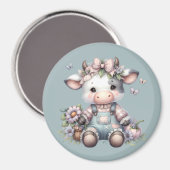 Aimant Vache Bébé mignonne Pastel dans les salons avec fl (Recto/Verso)