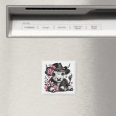 Aimant Vache des Highlands avec chapeau floral (In Situ (Lave-vaisselle))
