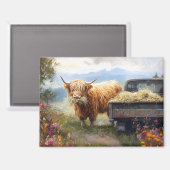 Aimant Vache des Highlands mangeant du foin (Recto/Verso)