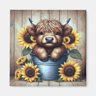 Aimant Vache des Highlands Veau Tournesols Art de Ferme