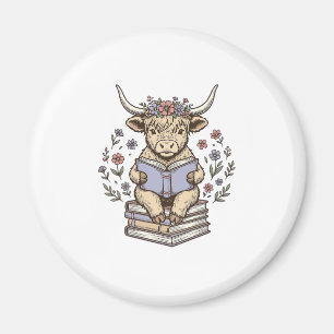 Aimant Vache Florale de Lecture Mignonne Pile de Livres D