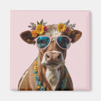 Aimant Vache gaie avec lunettes de soleil