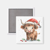 Aimant Vache Highland à Santa Hat Blanc (Recto/Verso)