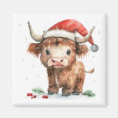 Aimant Vache Highland à Santa Hat Blanc (Devant)
