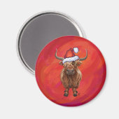 Aimant Vache Highland à Santa Hat sur Red (Recto/Verso)