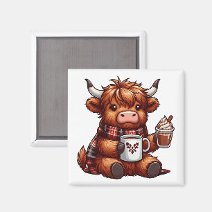 Aimant Vache Highland adorable appréciant des boissons co