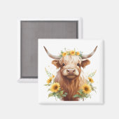 Aimant Vache Highland avec Couronne de fleurs de tourneso (Recto/Verso)