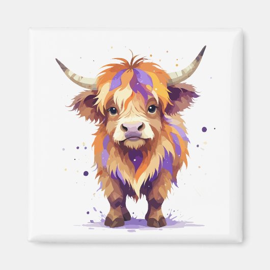 Aimant Vache Highland Jouer adorable animal amusant color (Devant)