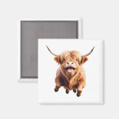 Aimant Vache Highland Joyeux Joueur Fun Jumping Dans L'Ai (Recto/Verso)