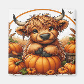 Aimant Vache Highland Nichée parmi les Citrouilles de réc (Devant)