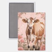 Aimant Vache Jersey Adorable Fleur Rose (Recto/Verso)