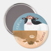 Aimant Vache laitière et couronne de fleurs rouges (Recto/Verso)