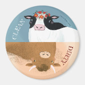 Aimant Vache laitière et couronne de fleurs rouges (Devant)