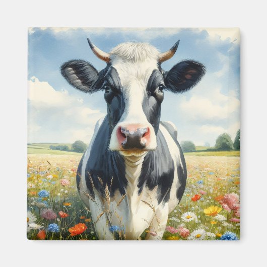 Aimant Vache laitière fleur sauvage Holstein (Devant)