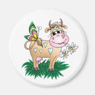 Aimant Vache mignonne et papillon