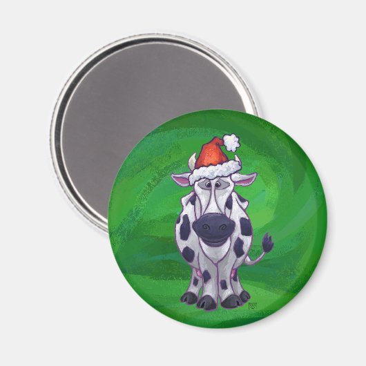 Aimant Vache Noël sur vert (Recto/Verso)