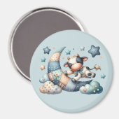 Aimant Vache patchwork mignonne sur la lune avec des étoi (Recto/Verso)