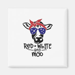 Aimant Vache patriotique rouge blanc et moo 4 juillet