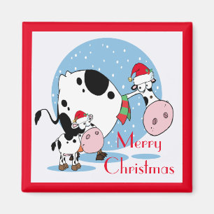 Aimant Vaches de Noël avec chapeau de Père Noël