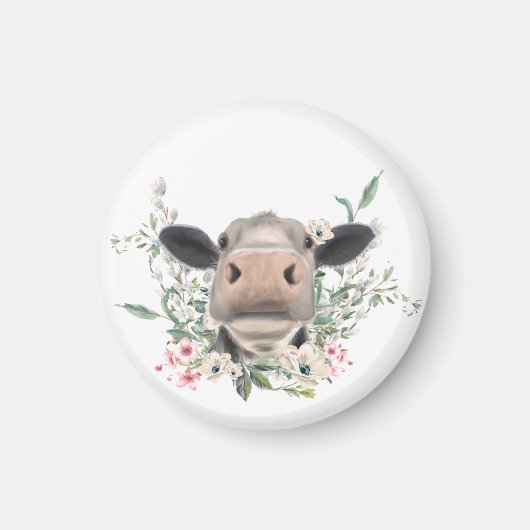 Aimant vaches nez baiser fleurs aquarelle gris animal de  (Devant)