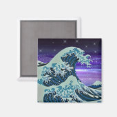 Aimant Vague bleue énorme avec Stars de nuit dessin (Recto/Verso)