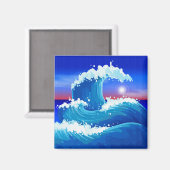 Aimant Vague de tsunami bleu géant avec dessin au soleil (Recto/Verso)