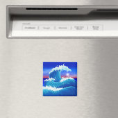 Aimant Vague de tsunami bleu géant avec dessin au soleil (In Situ (Lave-vaisselle))