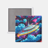 Aimant Vaisseau spatial extraterrestre de dessin animé (Recto/Verso)